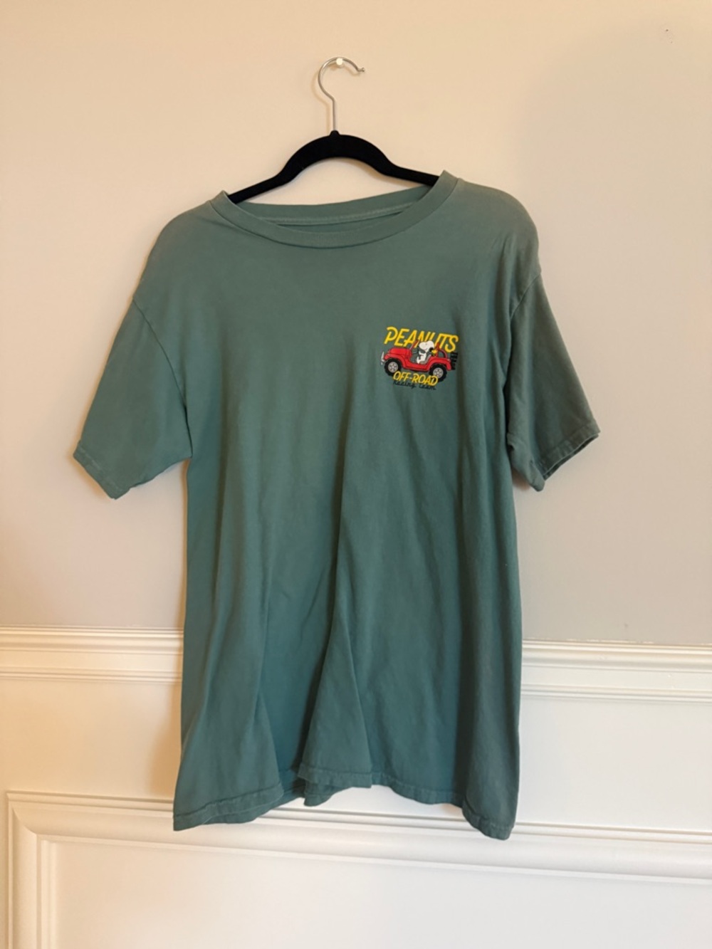 Peanuts Green Graphic Tee with Red Jeep Patch
